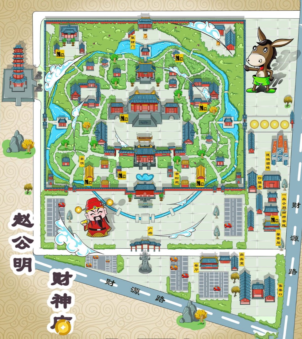 吉阳镇寺庙类手绘地图